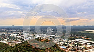 Aerial view of rapidly sprawling Gaborone city spread out over t