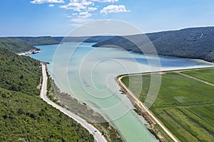 An aerial view of Rasa bay, Istria, Croatia