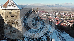 Aerial view of Rasnov fortress near Brasov, Transylvania, Romania.