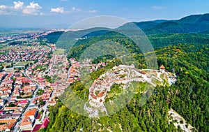 Aerial view of Rasnov Fortress in Romania