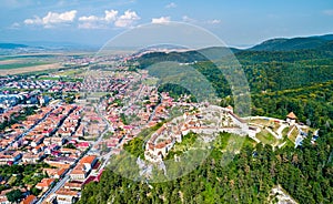 Aerial view of Rasnov Fortress in Romania