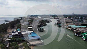 aerial view of rayong river one of most important town eastern of thailand