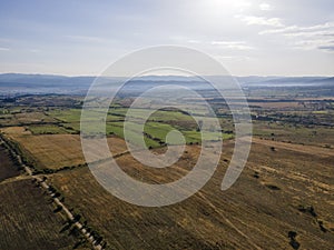 Aerial view of Razlog Valley near town of Bansko, Bulgaria