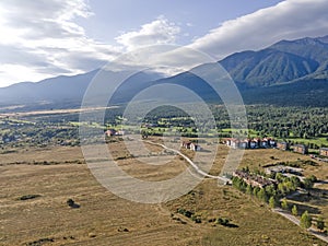 Aerial view of Razlog Valley near town of Bansko, Bulgaria