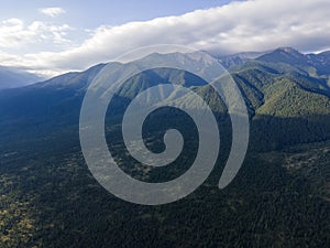 Aerial view of Razlog Valley near town of Bansko, Bulgaria