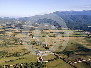 Aerial view of Razlog Valley near town of Bansko, Bulgaria