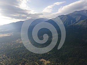 Aerial view of Razlog Valley near town of Bansko, Bulgaria