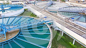 Aerial view recirculation solid contact clarifier sedimentation tank, Water treatment solution, Industrial water treatment