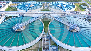 Aerial view recirculation solid contact clarifier sedimentation tank, Water treatment solution, Industrial water treatment