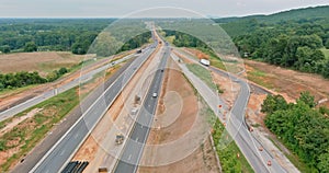 Aerial view of reconstruction add new line in interchange freeway 85 highway