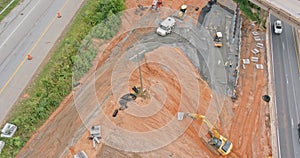 Aerial view of reconstruction bridge add new line in highway bridge over 85 interchange freeway