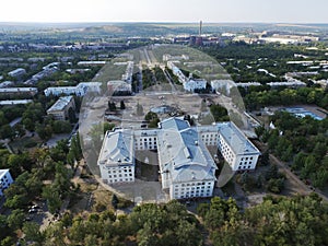 Aerial view of on reconstruction of the fountain and central square of Kramatorsk photo