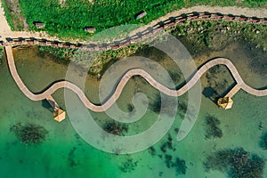 Aerial view on recultivated old flooded quarry in Jaworzno, Silesia, Poland