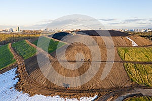 Aerial view of  recultivation of former garbage and waste hill