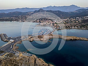 Aerial view of Red Island. Ile-Rousse, Corsica, France