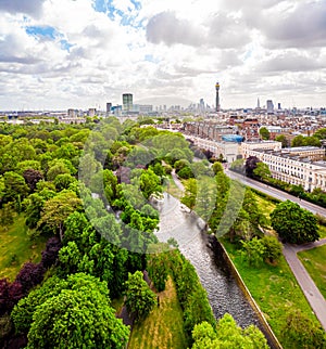 Aerial view of Regents park in London, UK