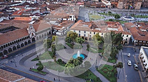 Aerial view at Regocijo Square in Cusco, Peru photo