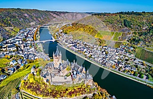 Aerial view of Reichsburg Cochem, a famous castle in Germany photo