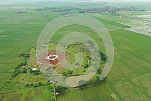 Aerial view of remnant old temple of Batujaya at West Java Indonesia
