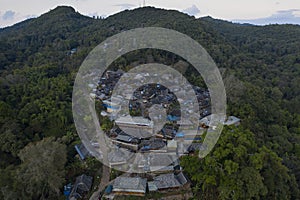 Aerial view of the remote Wengji Dai village in Lancang, Yunnan - China photo