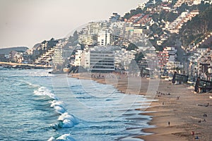 Aerial view of Renaca Beach at sunset - Vina del Mar, Chile