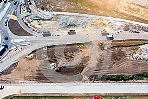 Aerial view of repair work on the freeway