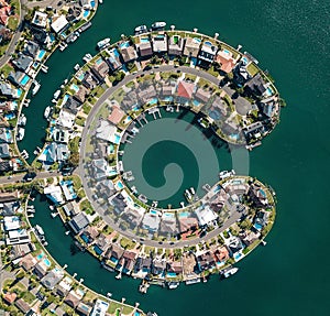 Aerial view of a residental island in Sydney, Australia
