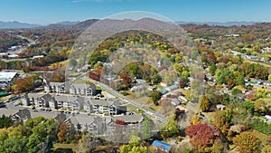 Aerial view of residential apartments in Asheville city in North Carolina. New family condos as example of real estate