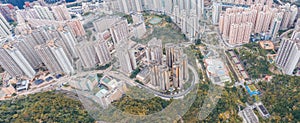 Aerial view of residential area in Kwun Tong, downtown area, East of Hong Kong, daytime