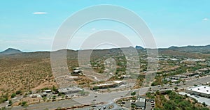 Aerial view of residential district at suburban development with a american Fountain Hills town near mountain desert in