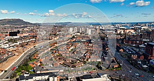 Aerial view of Residential homes and Apartments in Belfast City in Northern Ireland Cityscape