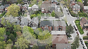 Aerial view of residential homes in Toronto, Ontario in late spring.