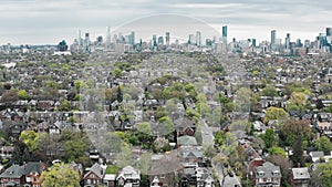 Aerial view of residential homes in Toronto, Ontario in late spring.