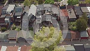 Aerial view of residential homes in Toronto, Ontario in late spring.