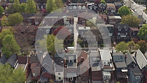 Aerial view of residential homes in Toronto, Ontario in late spring.