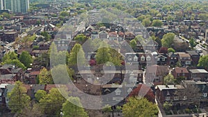 Aerial view of residential homes in Toronto, Ontario in late spring.