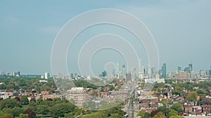 Aerial view of residential homes in Toronto, Ontario in late spring.