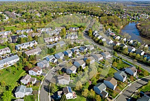 Aerial view of residential houses neighborhood complex at suburban housing development