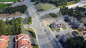 Aerial view of residential houses and road interchange