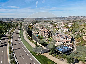 Aerial view of residential modern subdivision luxury house.