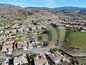 Aerial view of residential modern subdivision luxury house.