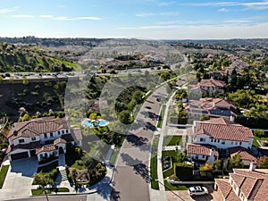 Aerial view of residential modern subdivision luxury house.