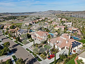 Aerial view of residential modern subdivision luxury house.