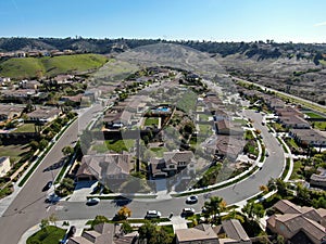 Aerial view of residential modern subdivision luxury house.