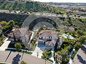 Aerial view of residential modern subdivision luxury house.