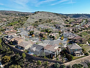 Aerial view of residential modern subdivision luxury house.