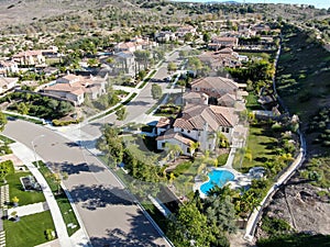 Aerial view of residential modern subdivision luxury house.