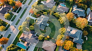 Aerial View of Residential Neighborhood With Abundant Trees