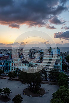 Aerial view of the residential neighborhood in the Havana City, Capital of Cuba