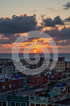 Aerial view of the residential neighborhood in the Havana City, Capital of Cuba